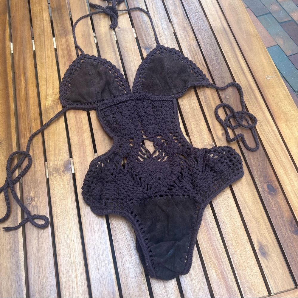 Andi Bagus Brown Crochet One Piece